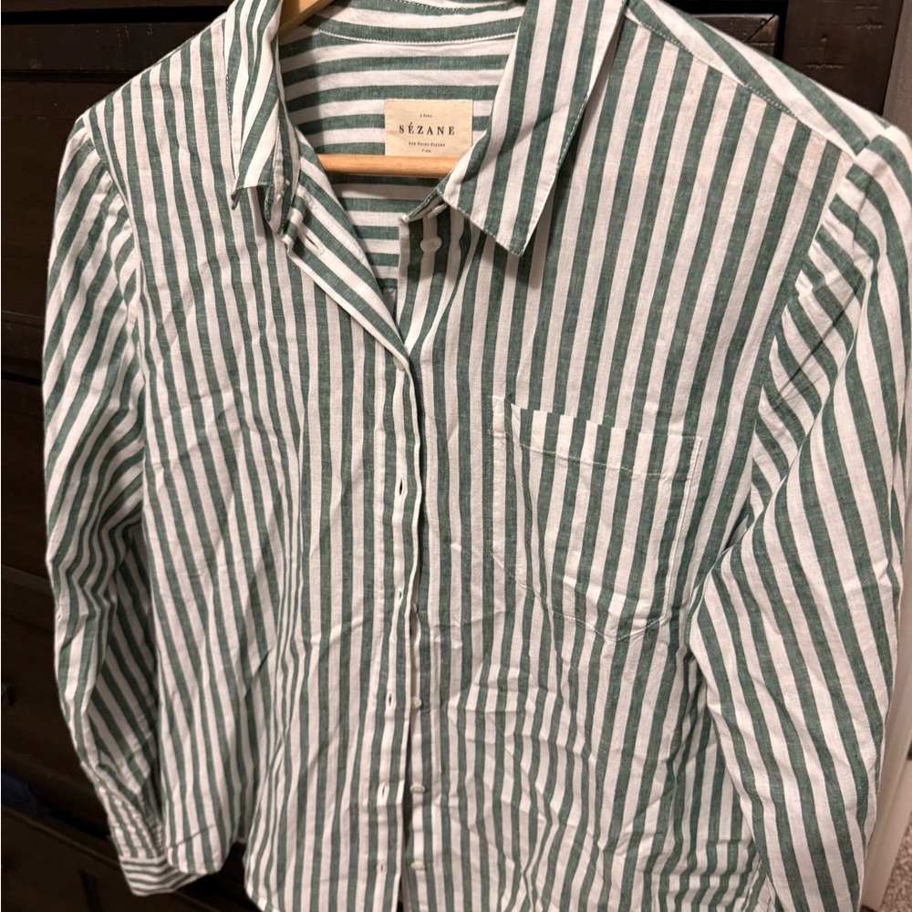 Sézane Green Striped shirt